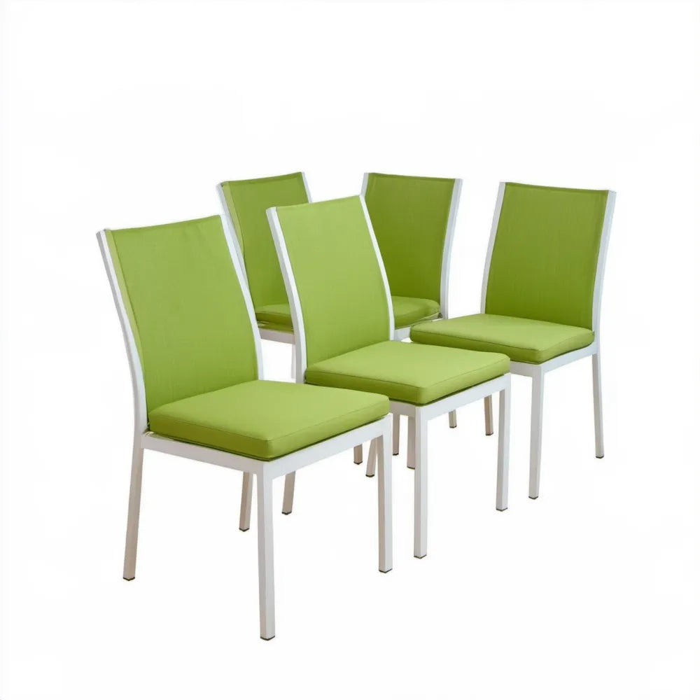Zestaw 4 aluminiowych krzeseł zielono-białych 43 x 57 x 98 cm