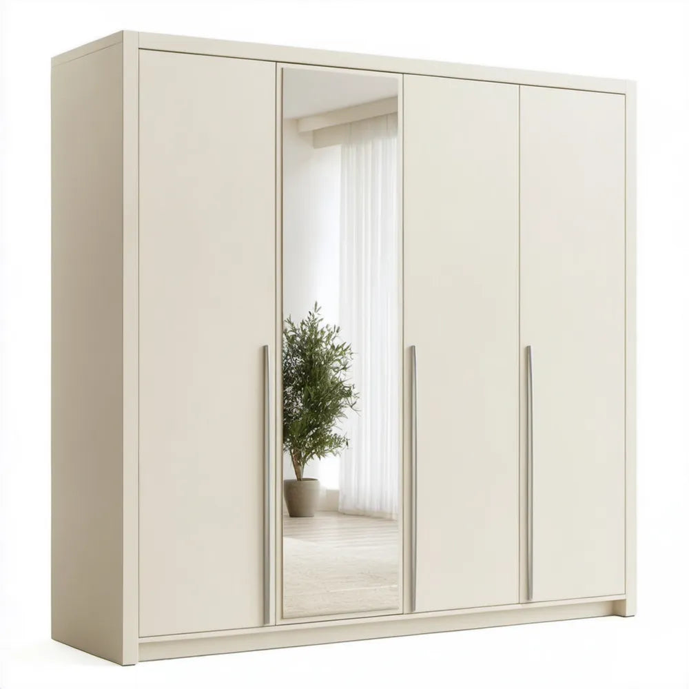 Kremowa szafa czterodrzwiowa z lustrem 200 × 60 × 200 cm