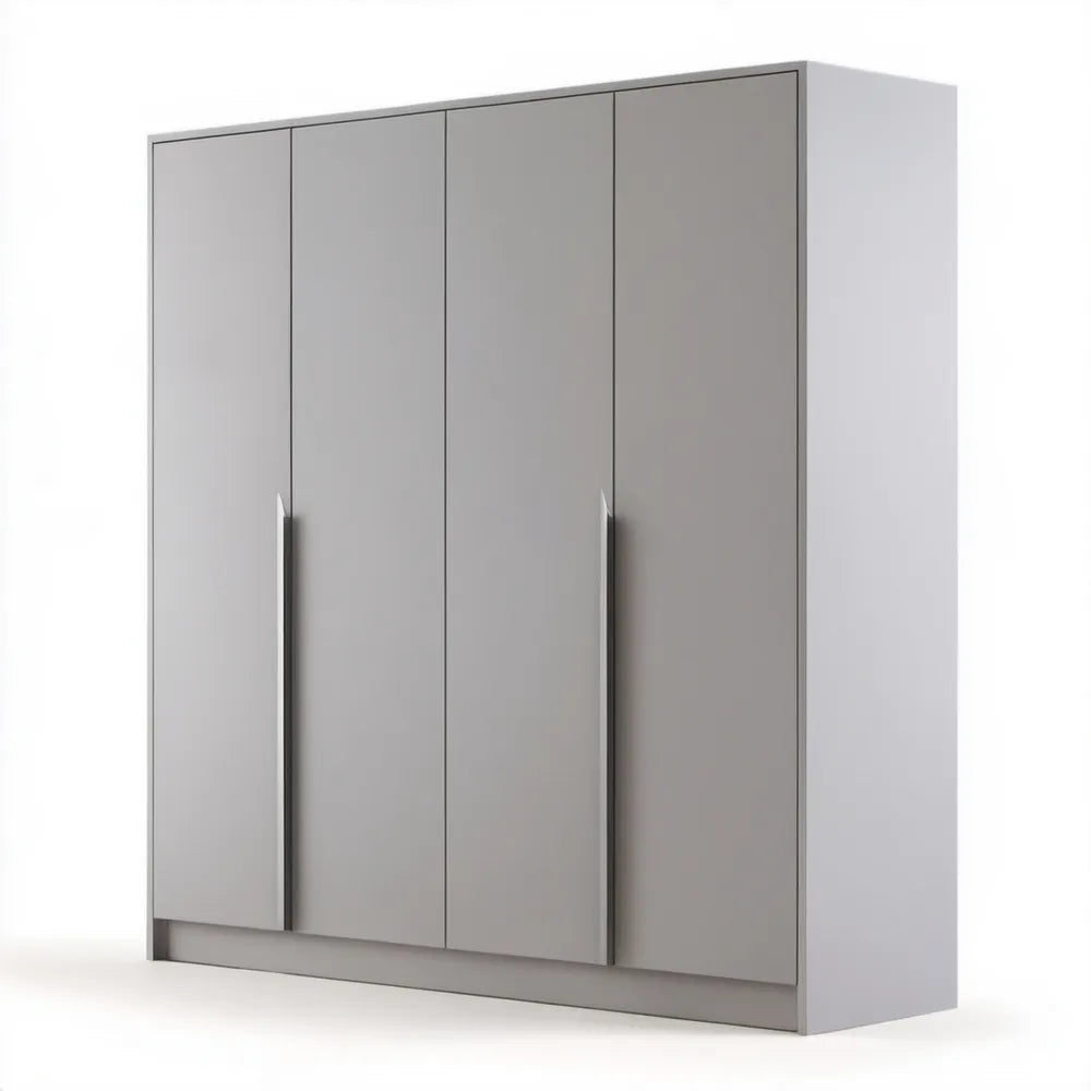 Szara szafa czterodrzwiowa 180 x 60 x 200 cm z laminowanej płyty wiórowej