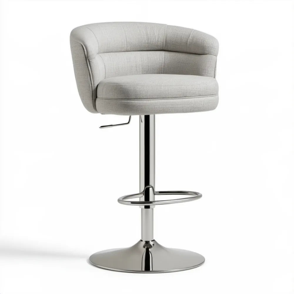 Obrotowy hoker tapicerowany jasnoszary chromowany 58 x 54 x 89-109 cm