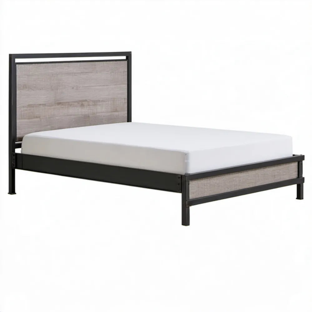 Dwuosobowa rama łóżka stalowa z płytą MDF czarno-szara 160 x 200 cm