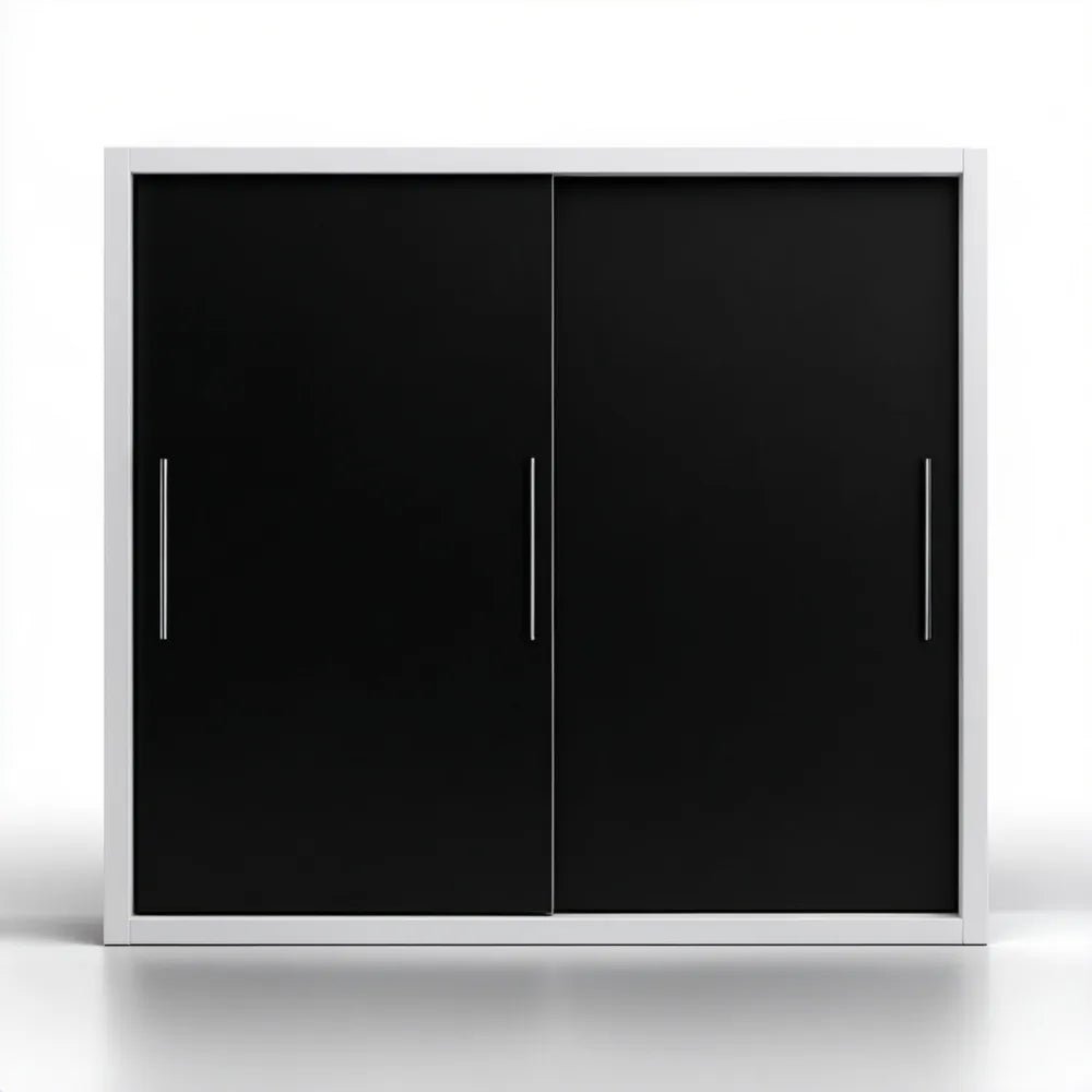 Szafa przesuwna dwudrzwiowa czarno-biała z płyty laminowanej 180 x 60 x 200 cm
