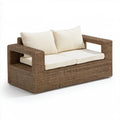 2-osobowa sofa ogrodowa z technorattanu PE brązowa z kremowymi poduszkami, 140 x 78 x 70 cm